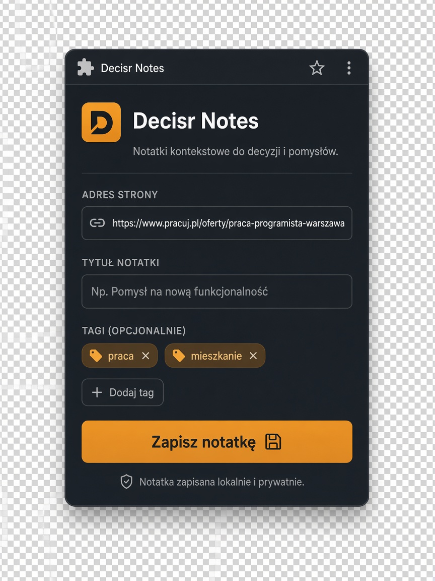 Przykładowy popup rozszerzenia Chrome Decisr Notes